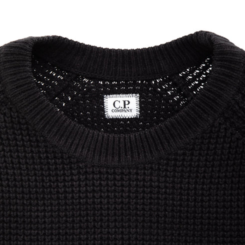 C.P. Company Knitwear Crewneck in Chenille Cotton Black 999 17CMKN040A Degli Uberti